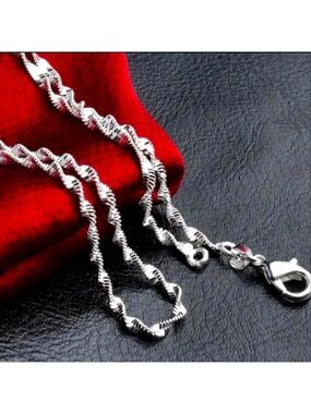 Double Layer Water Wave Chain Silver Plated Necklace Chain
